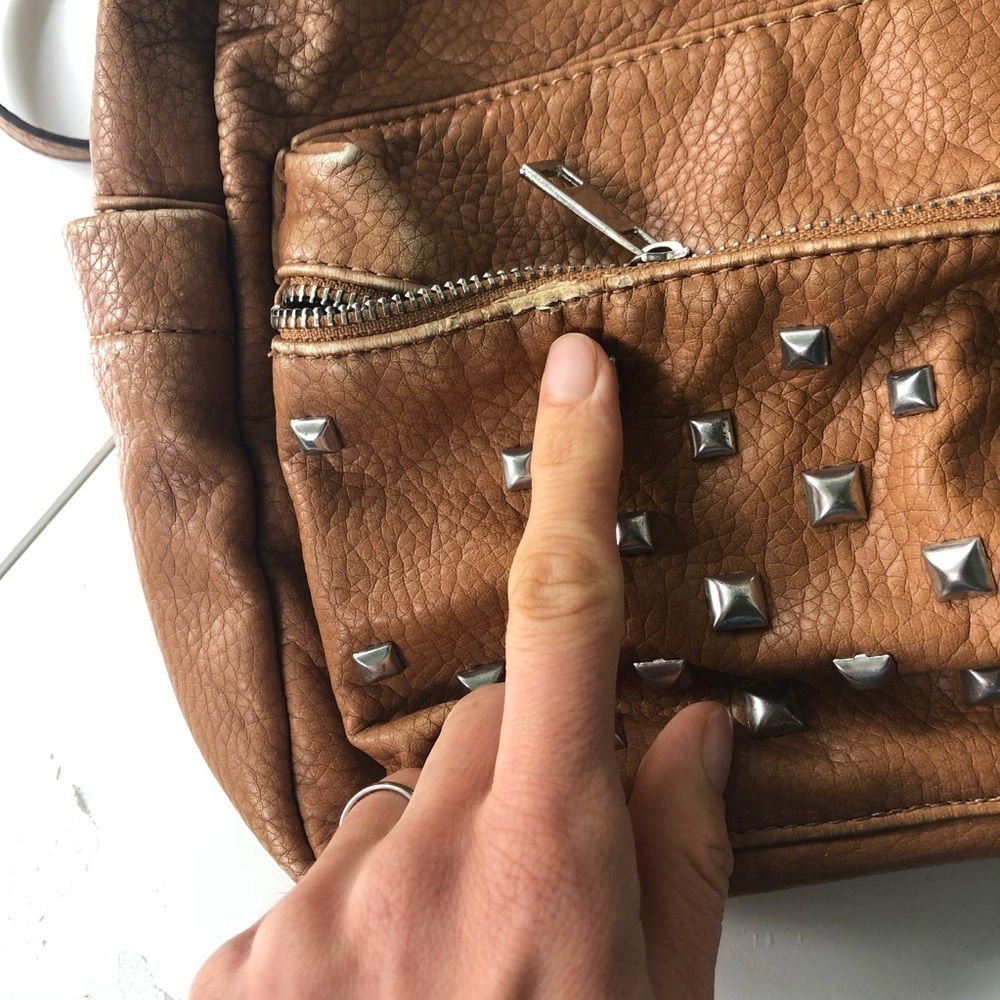 Beautiful Soft girl Vegan Studded Leather Backpack in Tan 9 by 10 inches - Picture 5 of 14